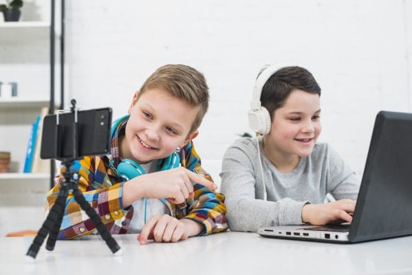 Boys With Laptop Smartphone