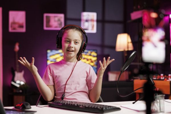 Kid Content Creator Filming Himself Listening New Album From Favorite Artist Reviewing Music